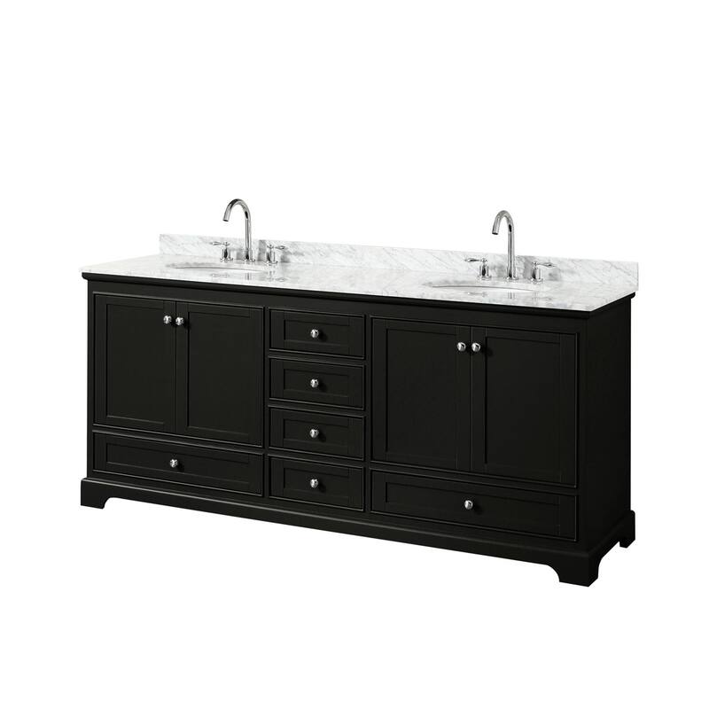 Wyndham Collection Deborah 80" Free Standing Double Vanity Set with - Dark Espresso / White Carrara Marble Top / - Espresso Finish