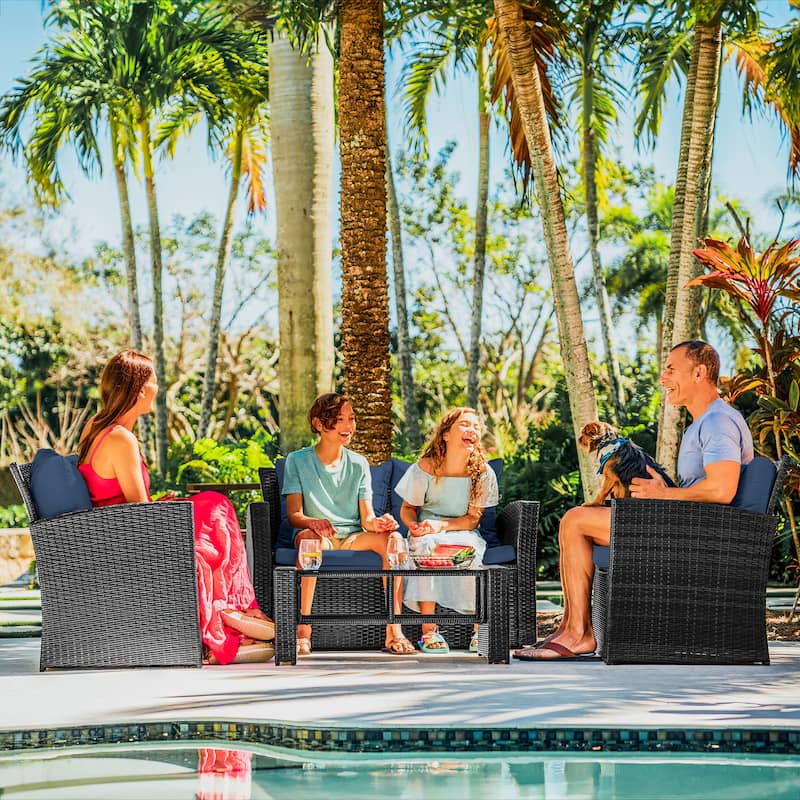 Empyrean 4 Piece Premium Patio Furniture Wicker Conversation Set