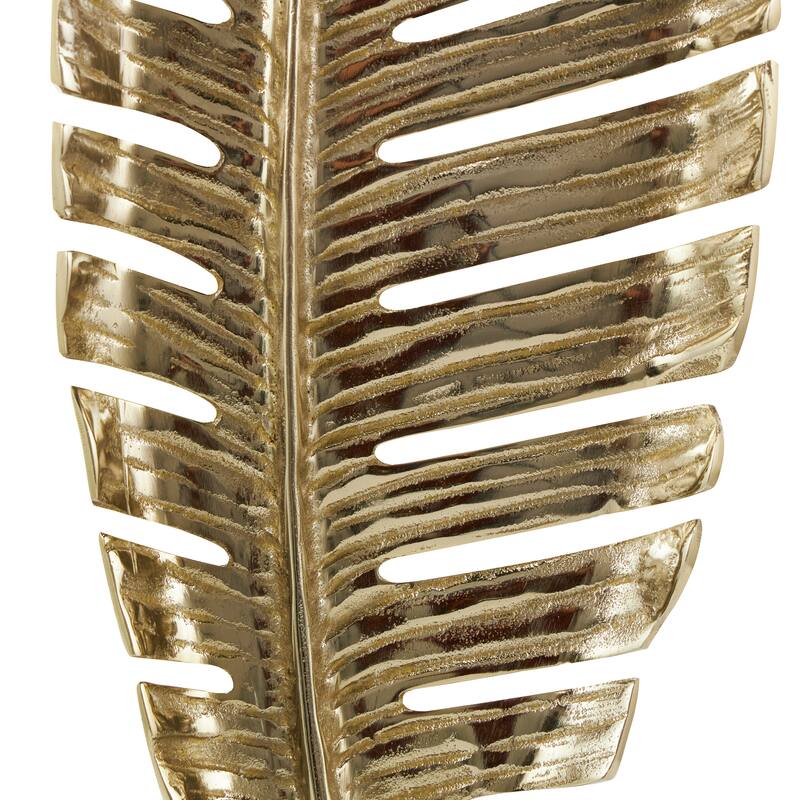 CosmoLiving by Cosmopolitan Gold or Silver Aluminum Metal Standing Single Leaf Sculpture with Black Marble Base