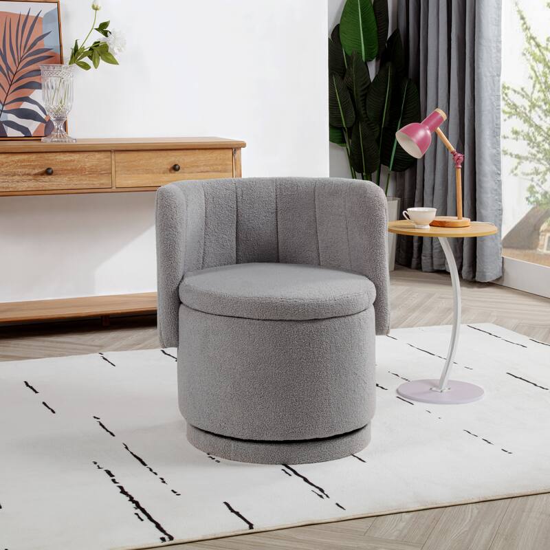 Boucle Swivel Chair with Storage Base - Gray