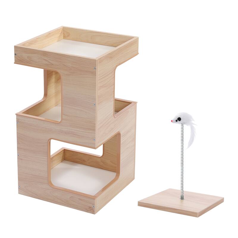 Modern Indoor Cat Tree Cat Condo with Free Cat Toy, Scratching Pad and Removable Soft Mats