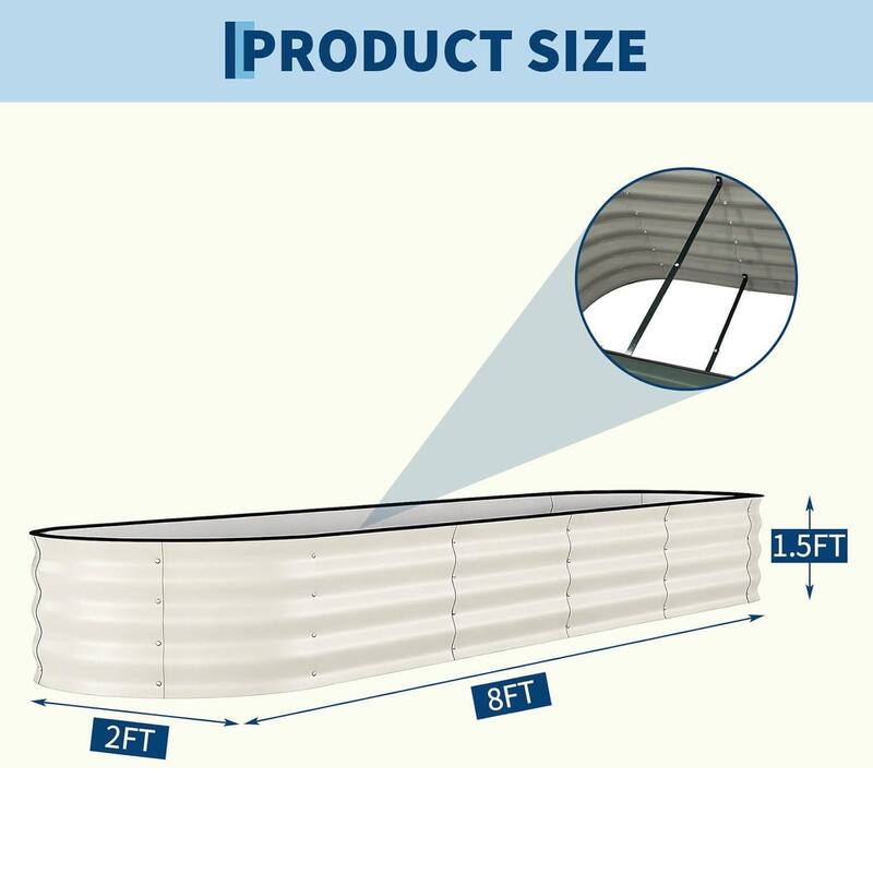 2 PCS 8x2x1.5 FT Galvanized Steel Raised Garden Bed, Planter for Vegetables, Flowers with Anti-Cut Strips - N/A