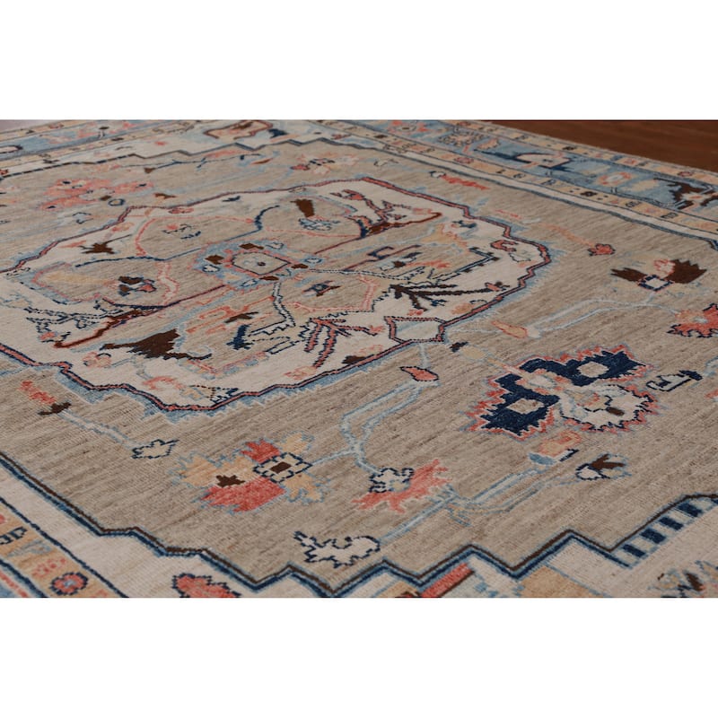 Hand Knotted Oriental 100% Wool Carpet Transitional Medallion Beige & Ivories Oushak Area Rug - 9' 7'' X 8' 0''