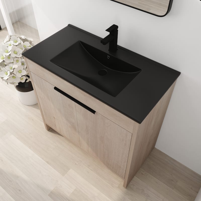 BNK 24/30/36 inch Freestanding Single Sink Bathroom Vanity with Soft Close Door and 1 adjustable shelf