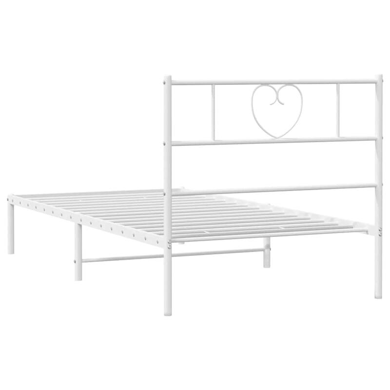 vidaXL Twin XL Metal Bed Frame with Headboard, White, No Mattress - 81.5" x 41.3" x 35.4"