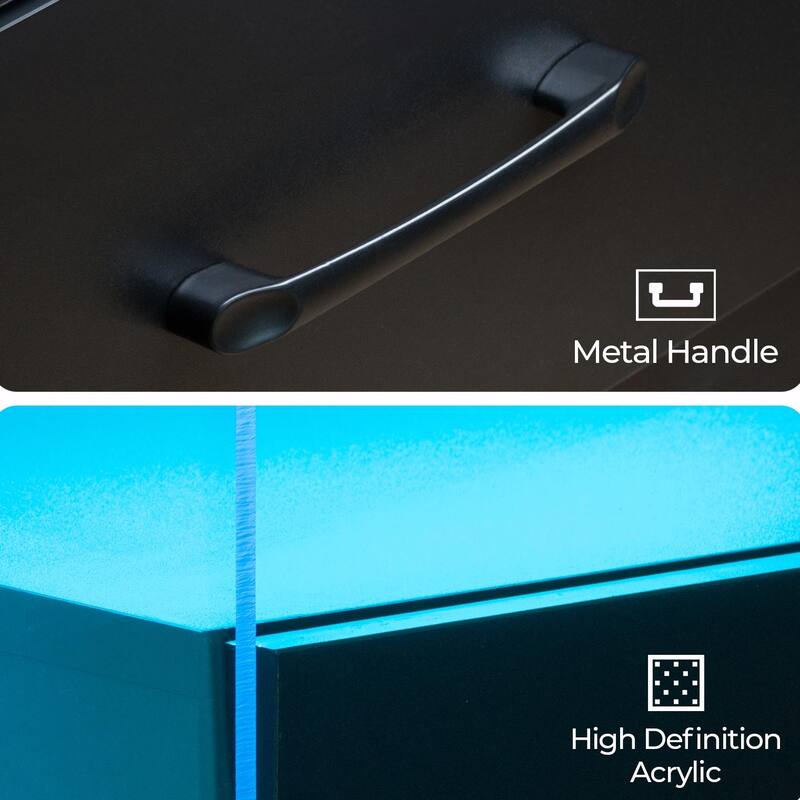 LED Nightstand with Adjustable Colors, 2 Drawers & Power Outlets