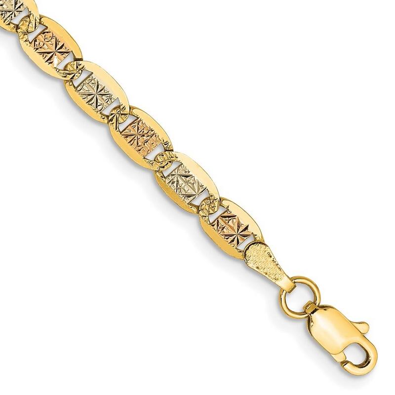 Curata 14k 3.8mm Tri color Gold Pave Chain Bracelet
