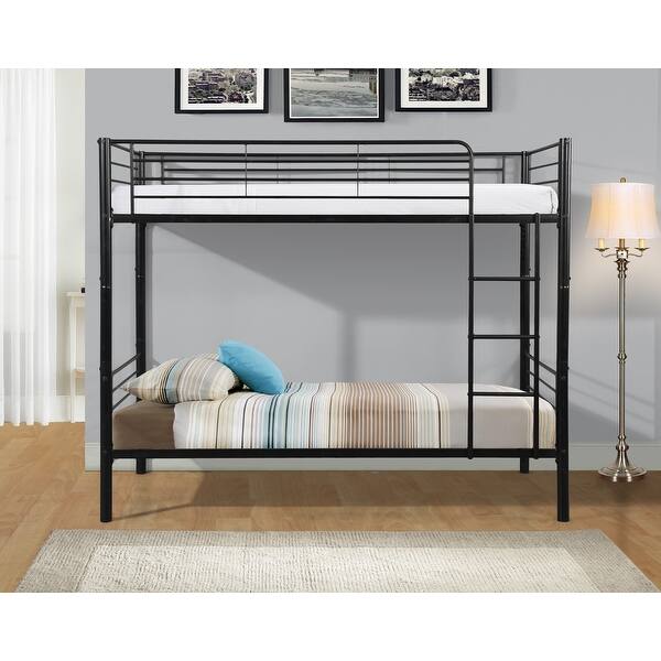 slide 2 of 16, Metal Frame Twin over Twin Size Modern Style Bunk Bed with Safe Stairs,No Box Spring Required and Easy Assembly Black