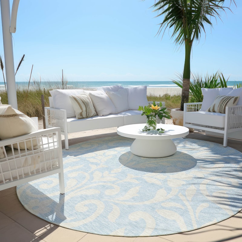 Machine Washable Indoor/ Outdoor Chantille Traditional Elegant Rug - Sky - 8' x 8'