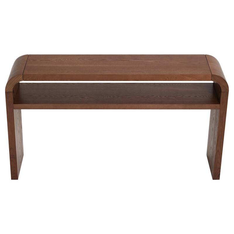 59.4" 2-Tier Curved Long Console Table with Solid Oak Wood Veneer - 59.45"L x 13.78"W x 32.87"H