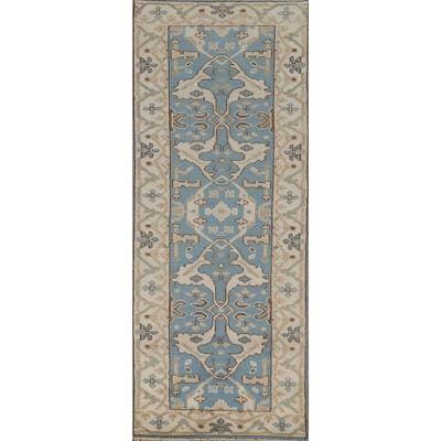Light Blue Transitional Oushak Indian Runner Rug Handmade Wool Carpet - 2'5"x 7'9"