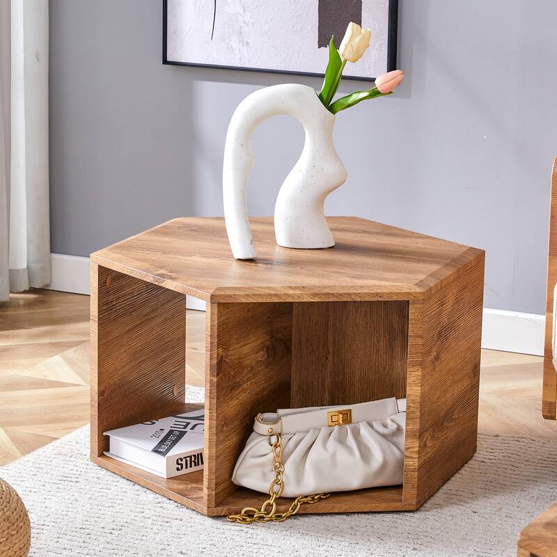 Modern Hexagonal Coffee Table - 25" x 21.6" - Brown