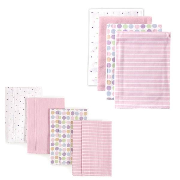 slide 1 of 1, Luvable Friends Infant Girl Cotton Flannel Burp Cloths and Receiving Blankets, 8-Piece, Pink Dots, One Size One Size - Pink Dots