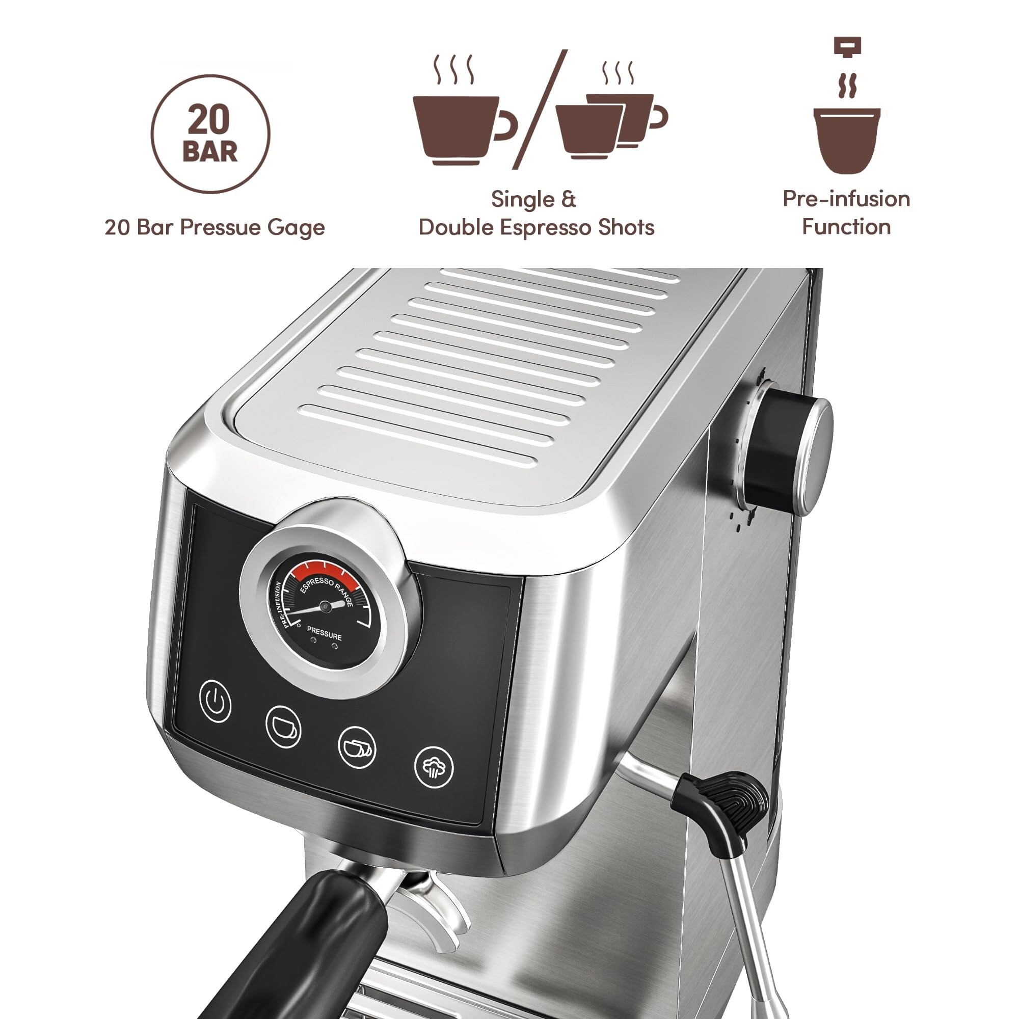 Espresso Machine 20Bar Plastic Free Espresso Maker with Tamper Steamer Expresso Coffee Machine Touch Screen with Pressue Gauge Bed Bath Beyond 41262509