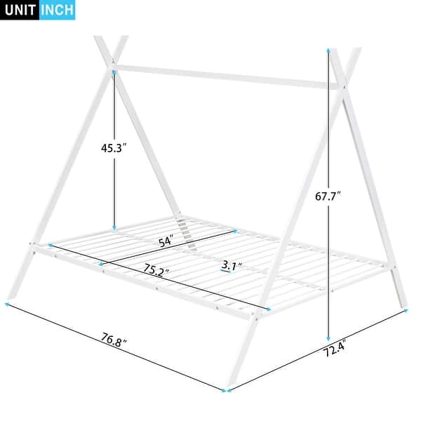 Full Size Metal Frame House Bed,Tent Bed Floor Play House Bed with Slat for Kids Girls Boys,No Box Spring Needed
