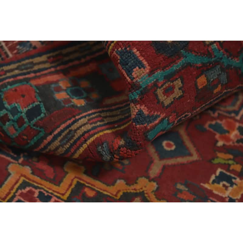 Hand Knotted Oriental 100% Wool Carpet Traditional Floral Red Heriz Runner Rug - 11' 1'' X 3' 10''