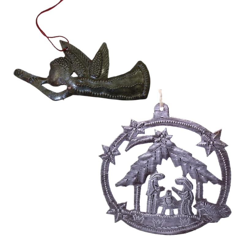 Christmas Eve Haitian Steel Drum Ornament Set of 2 - N/A