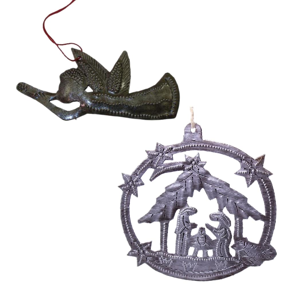 Christmas Eve Haitian Steel Drum Ornament Set of 2 - N/A