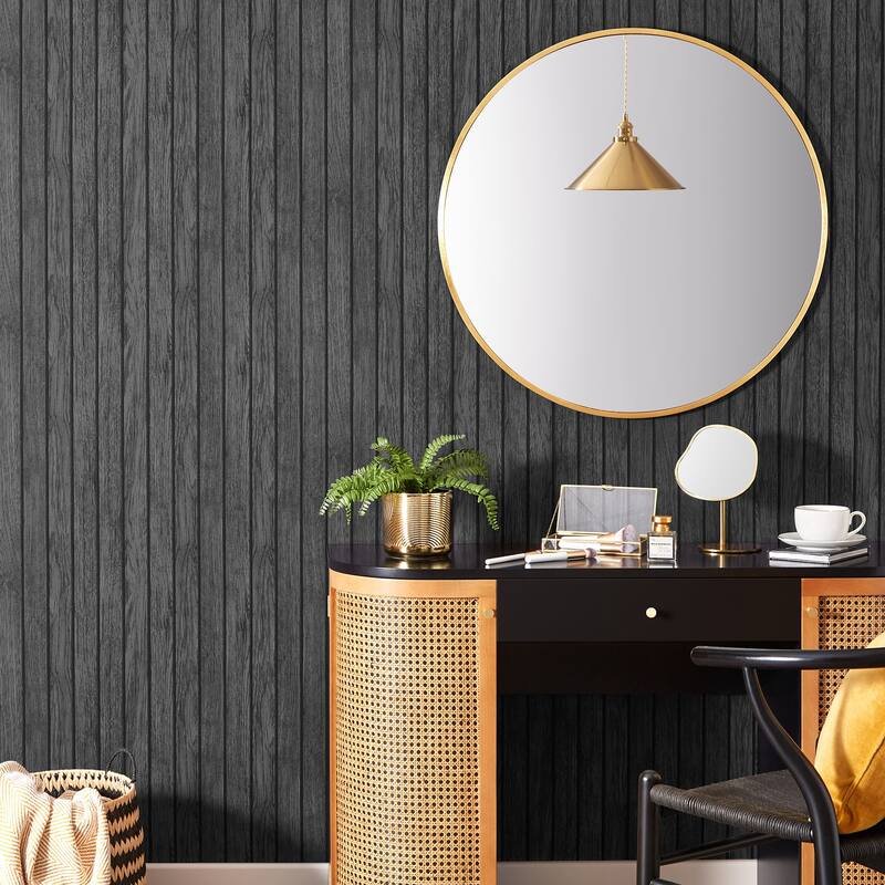 Fine Decor Manolo Black Wooden Slat Wallpaper