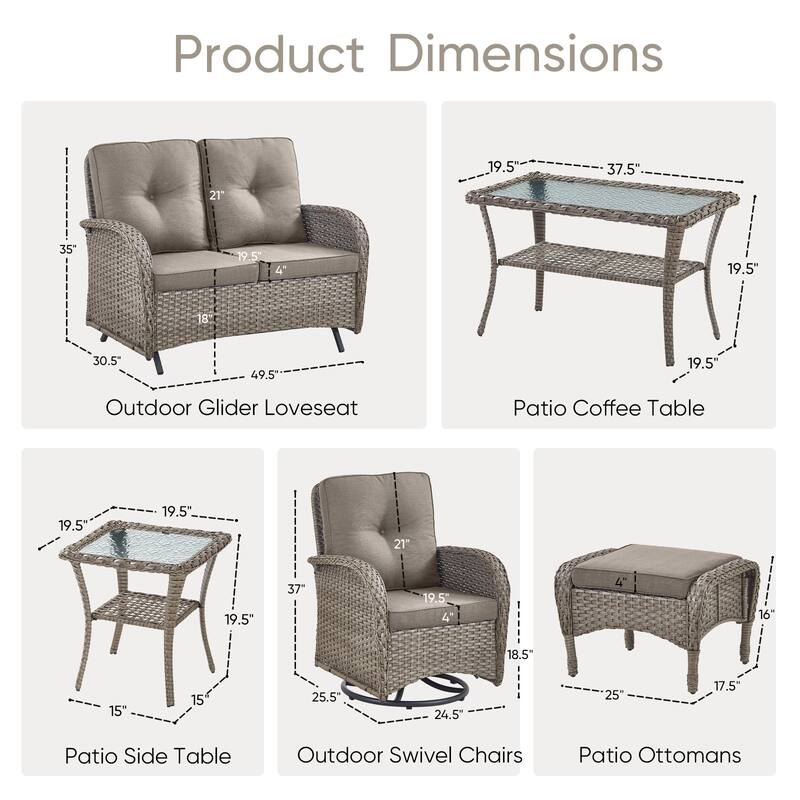 Outdoor Glider Sofa Swivel Chairs Table Ottoamns Grey-Grey - Grey