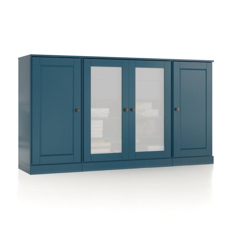 Palace Imports 100% Solid Wood 65" Sideboard with Solid, Frosted Glass Doors, 2-Drawers and Adjustable Shelves