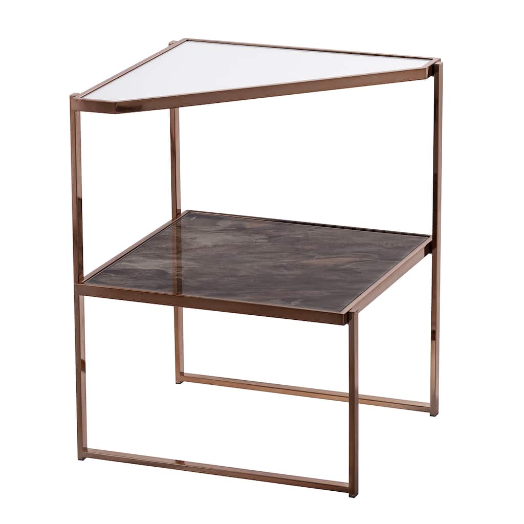 SEI Furniture Tremmington Mirrored Side Table with Faux Stone, Glass/Gold - 19"W x 18"D x 24"H