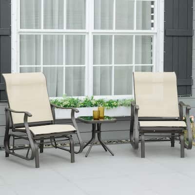 Outsunny 3-Piece Outdoor Gliders Set Bistro Set with Steel Frame,Tempered Glass Top Table for Patio, Garden, Backyard, Lawn