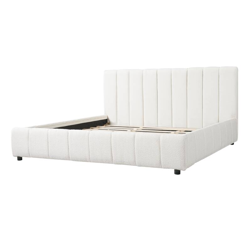 Christopher Knight Home - Modern Boucle Upholstered Platform Bed with Vertical Tufted Headboard
