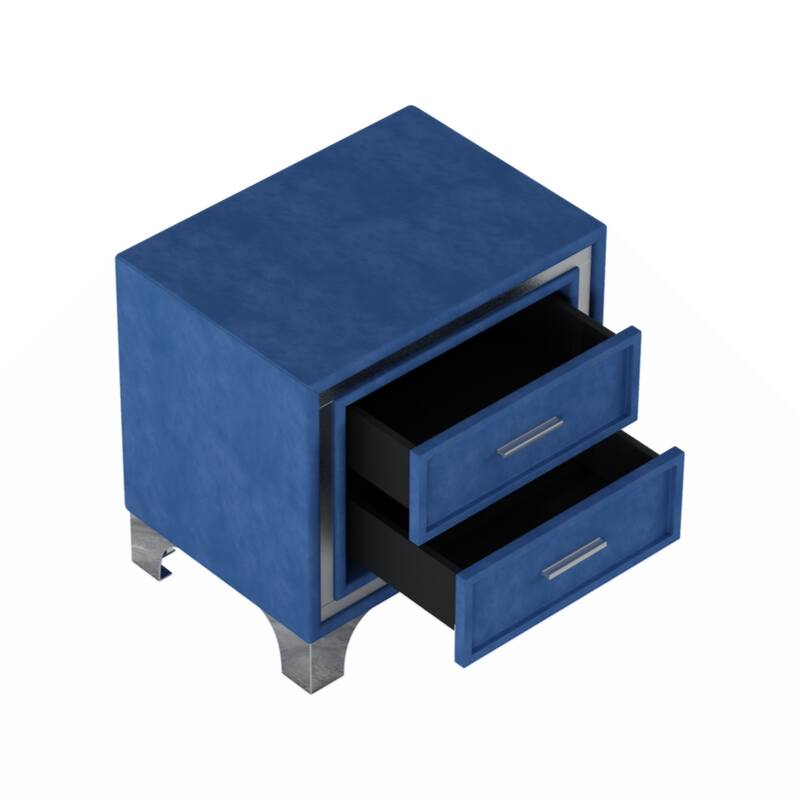 2-Drawer Nightstand with Metal Legs for Bedroom, Mid Century Nightstand Fully Assembled Except Legs and Handles