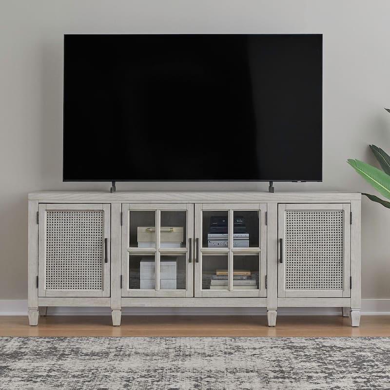 Liberty Furniture Caruso Heights TV Console 82" in Whitestone - Width 82" x Depth 18" x Height 33" - Width 82" x Depth 18" x Height 33" - Whitestone