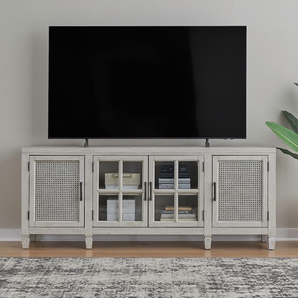 Liberty Furniture Caruso Heights TV Console 82" in Whitestone - Width 82" x Depth 18" x Height 33"