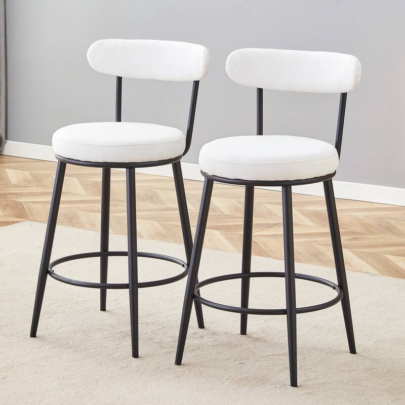 Roomfitters Ergonomic Bar Chairs with Breathable Cushions, High Legs 35.5'' Height, 2-Piece Set for Kitchen or Bar - White