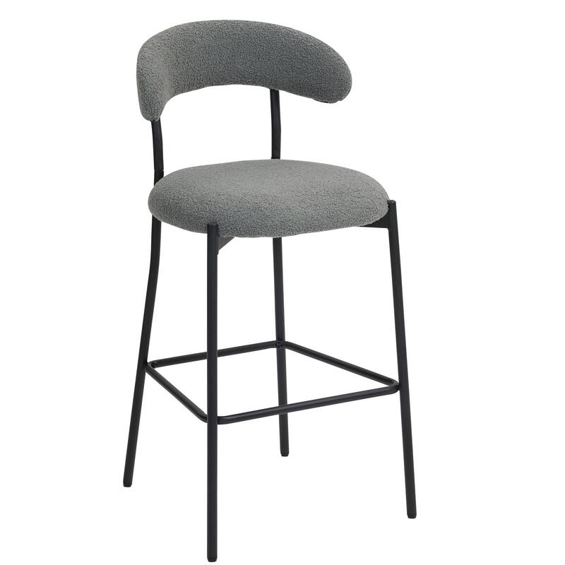 26'' Counter Height Bar Stools Teddy Fabric Cover Kitchen Island Counter Bar Stool with Black Powder Coating Base and Footrest