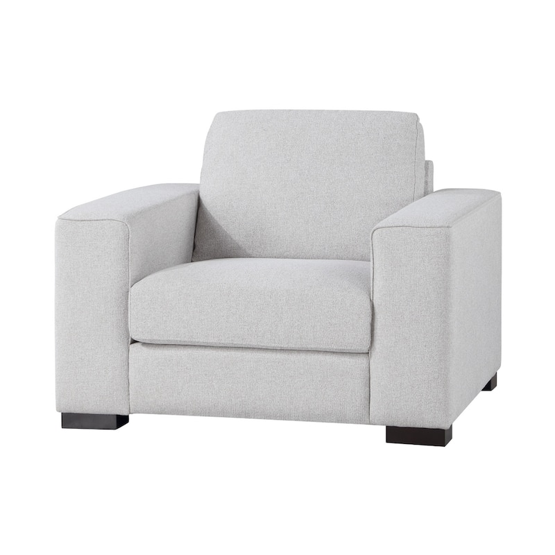 Sawl 38 Inch Accent Chair, Light Gray Polyester, Espresso Brown Solid Wood