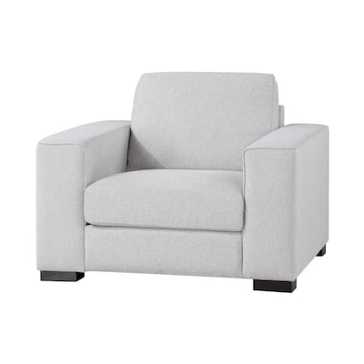 Sawl 38 Inch Accent Chair, Light Gray Polyester, Espresso Brown Solid Wood