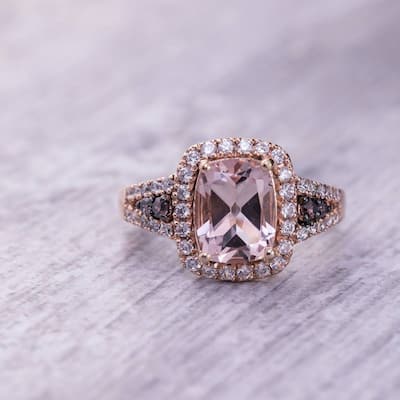 Auriya 10k Two-Tone Rose Gold 2ct Cushion-Cut Morganite and 1/2ct Halo Diamond Engagement Ring