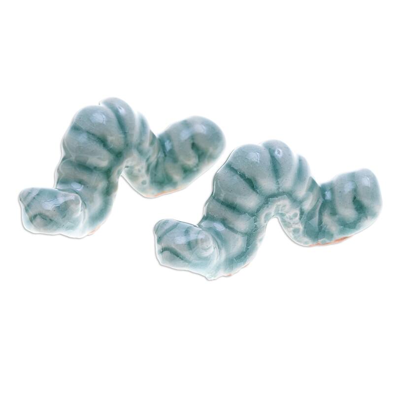 Novica Handmade Serene Wiggles Celadon Ceramic Figurines (Pair)