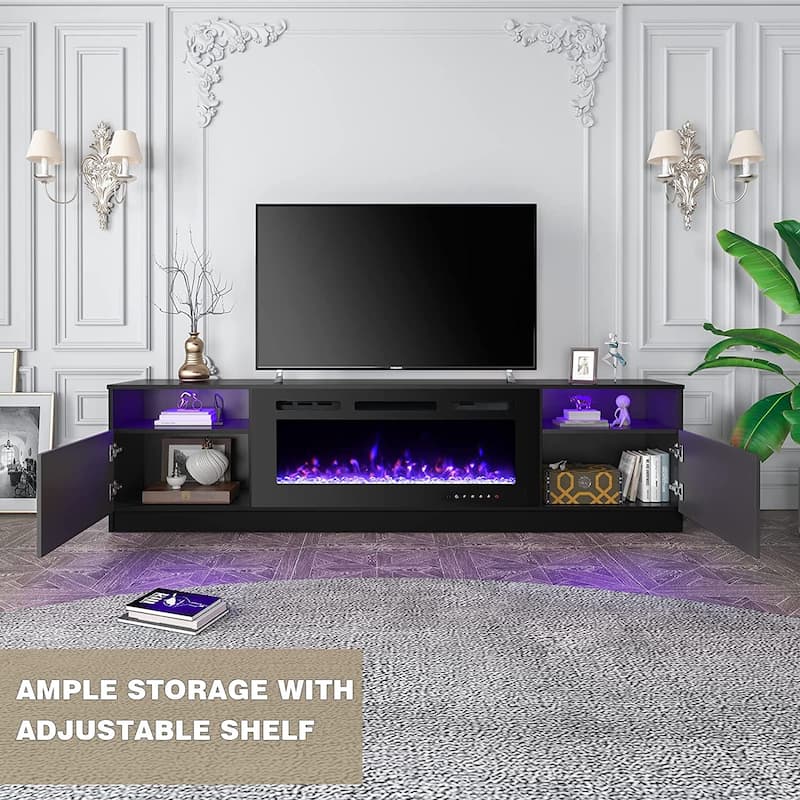 36'' Electric Fireplace TV Stand, Entertainment Center & TV Console for TVs up to 80'', Modern Fireplace Heater for Living Room