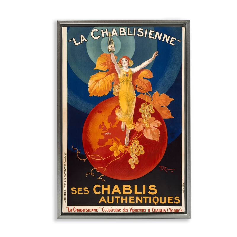 Stupell Vintage Champagne Advertisement Framed Floater Canvas Wall Art Design By Marcus Jules - 17 x 25 - Grey