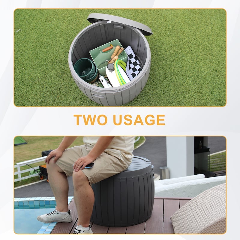 131.96 Gal. Deck Box Brown HDPE Outdoor Storage Shed Drum Table