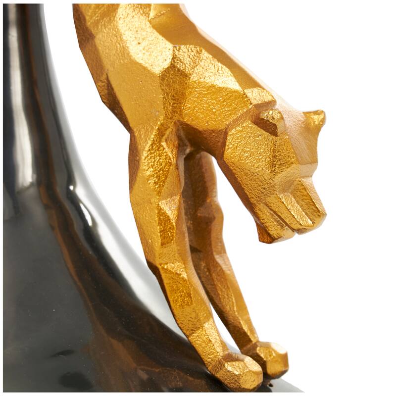Aluminum Metal Leopard Accent Table with Gold Leopard Accent and Tempered Glass Top - Black - Roche River Decor
