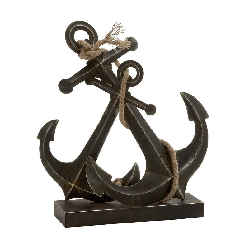 Metal Anchor Decorative Sculpture with Jute Rope Accents - Black - Roche River Decor - Black