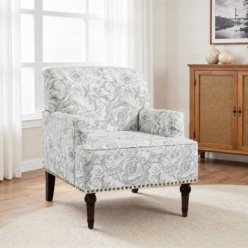 Linen Upholstered Armchair Nailhead Trim Accent Chair