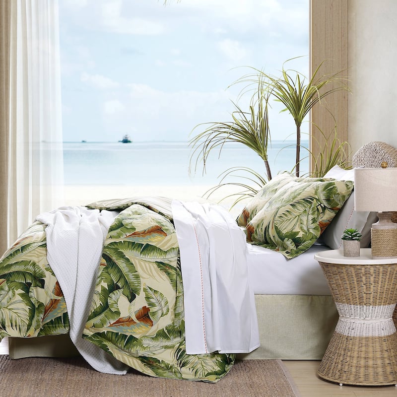 Tommy Bahama Palmiers Green Cotton Sateen Reversible 4-piece Comforter Set