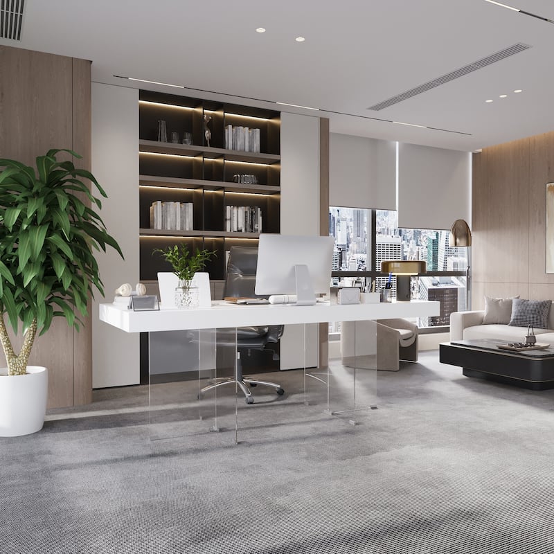 Meeting Desk Computer Desk Sleek Dining to Desk Glass-Leg Elegance