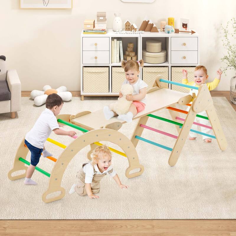 Costway 3-in-1 Kids Climber Set Toddler Wooden Play Arch with Sliding - See Details