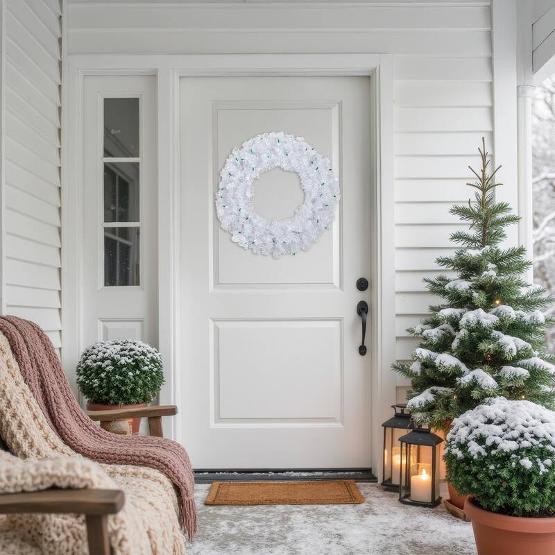 Woodbury White Pine Artificial Christmas Wreath, 24-Inch, Green Lights