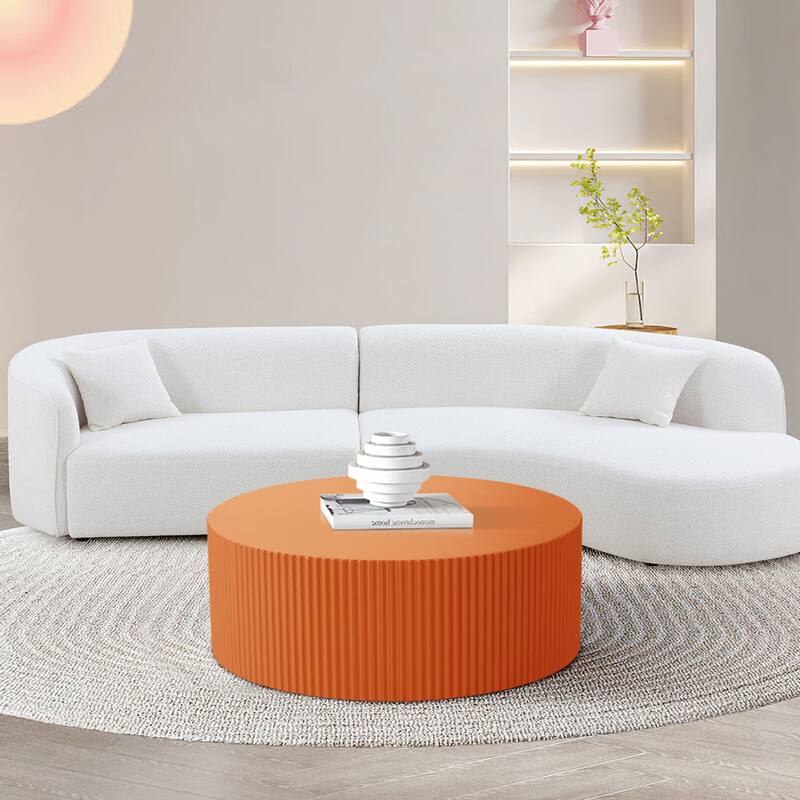 Modern Glam 36 inches Handcraft Relief Side End Round Coffee Table for Living Room