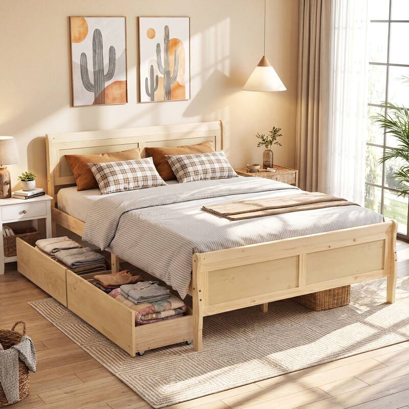 Costway Twin Size Bed Frame with 2 Storage Drawers Wood Platform Bed