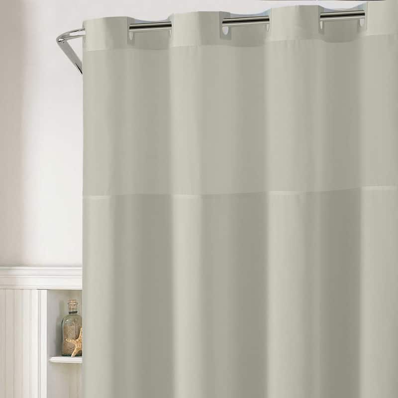 Hookless Plainweave 3-in-1 Shower Curtain with Sheer Top Window, Flex-on Rings & PEVA Liner